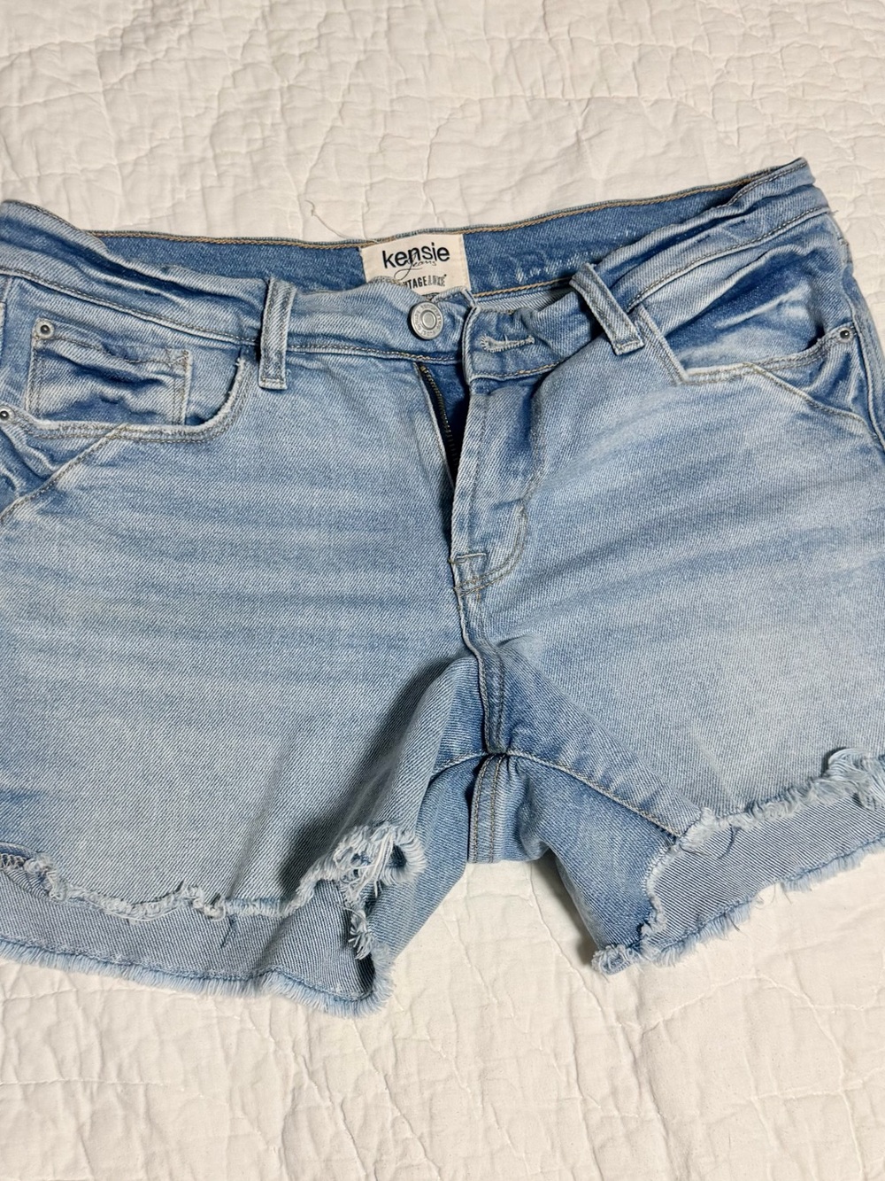 Kensie Light Wash Distressed Denim Shorts